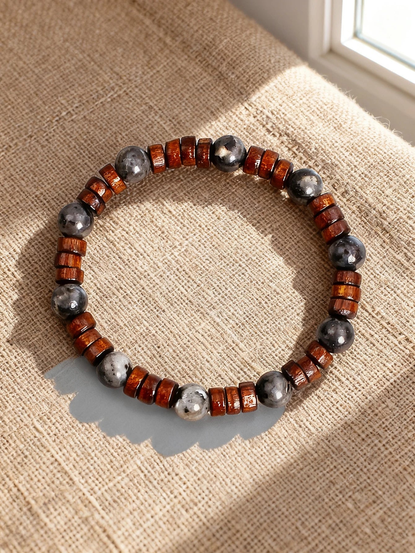 ✨ Natural Volcanic Stone Bracelet for Men – Light Blue Lava Beads & Handmade Retro Wood Beads – Vigour, Protection & Calmness Jewelry 6