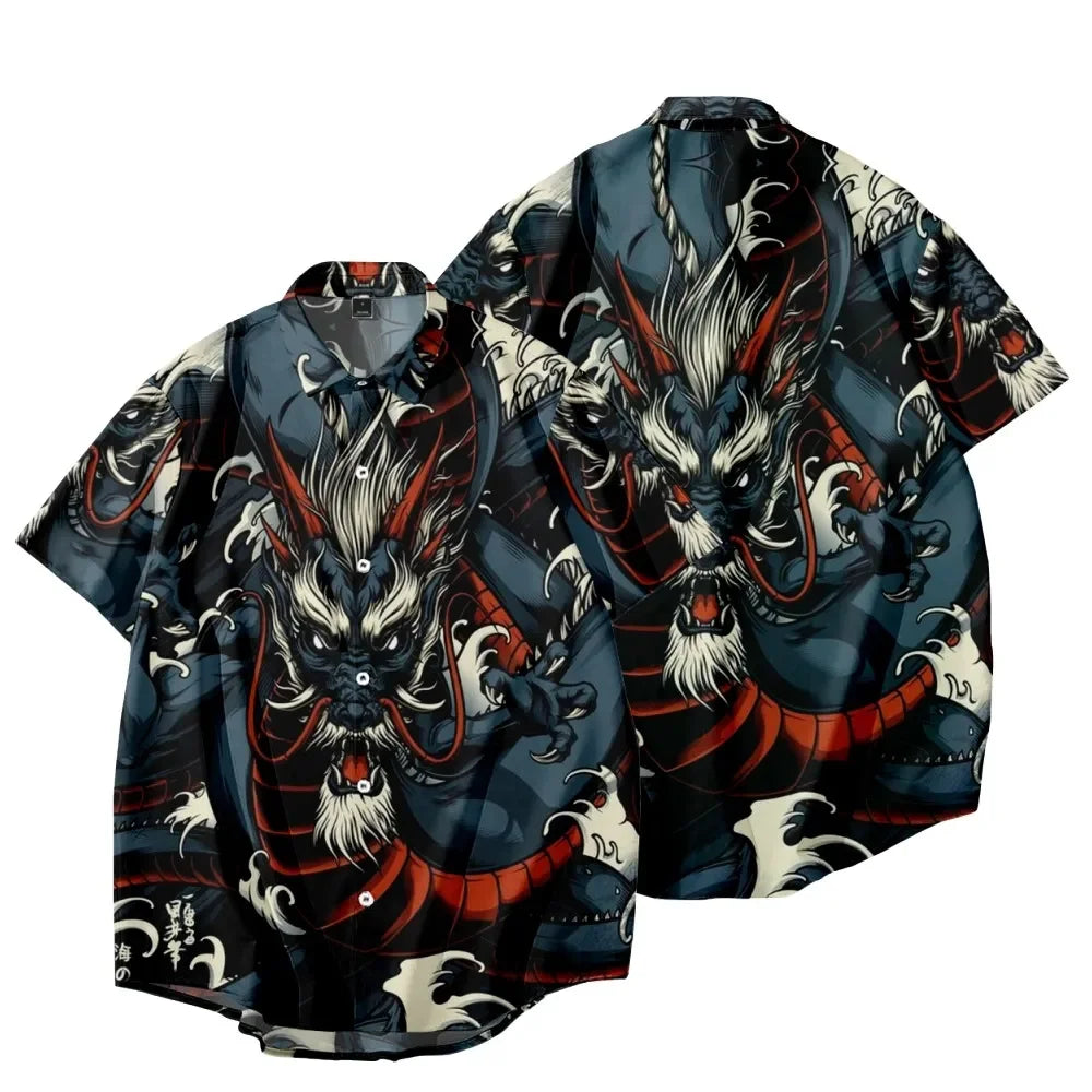🐉 The Draconian Legacy: Premium Men’s Y2K Vintage Dragon Print Hawaiian Shirt – High-Definition Oriental Dragon Graphic, Ultra-Breathable Performance Fabric, and Sophisticated Urban Social Wear Short-Sleeve Button-Down (S-5XL)