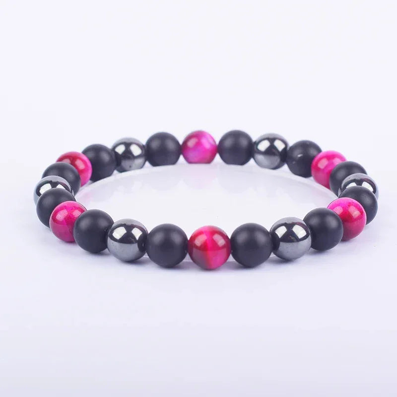 ✨ Magnetic Hematite, Tiger Eye & Obsidian Bracelet – Triple Protection Health Care Stainless Steel Bangle – Perfect Weight Loss Gift for Men & Women 16rose red tiger eye