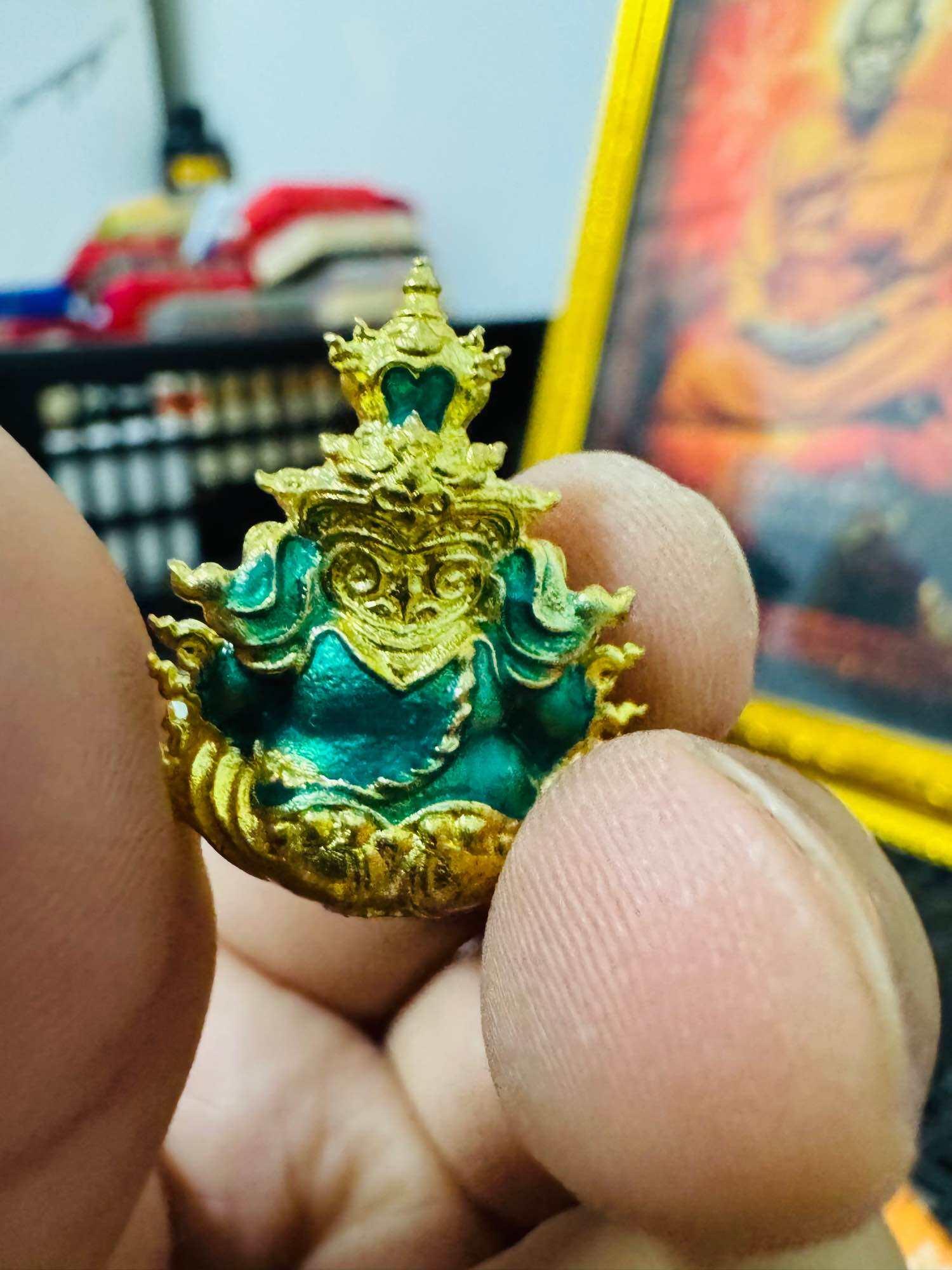 Authentic Phra Phikanet Statue - Green Enamel & Divine Gold Coating - Triple Empowerment by Luang Pu Phat Punyakamo at Wat Huay Duan