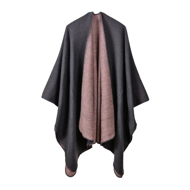 Winter Fashion Poncho Women Capes Scarf Imitation Cashmere Ladies Scarves Warm Shawls Wraps Woman Ponchos Bufanda Mujer Foulard One Size 3-gray pink
