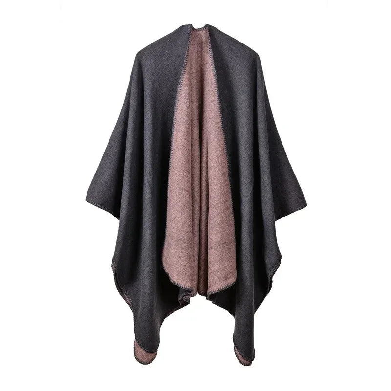 Women's Winter Poncho Wrap - Imitation Cashmere Shawl Cape & Scarf (130 x 150 cm) for Ultimate Warmth and Style One Size 3-gray pink