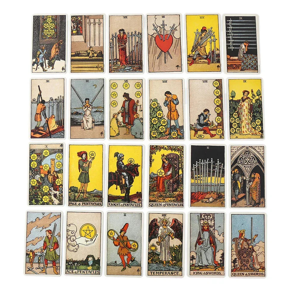 New Hot Tarot Cards – 78-Card Vintage Deck with Green-Plated Edges in Metal Tin Box (10×6 cm) & Paper Manual for Divination Board Games
