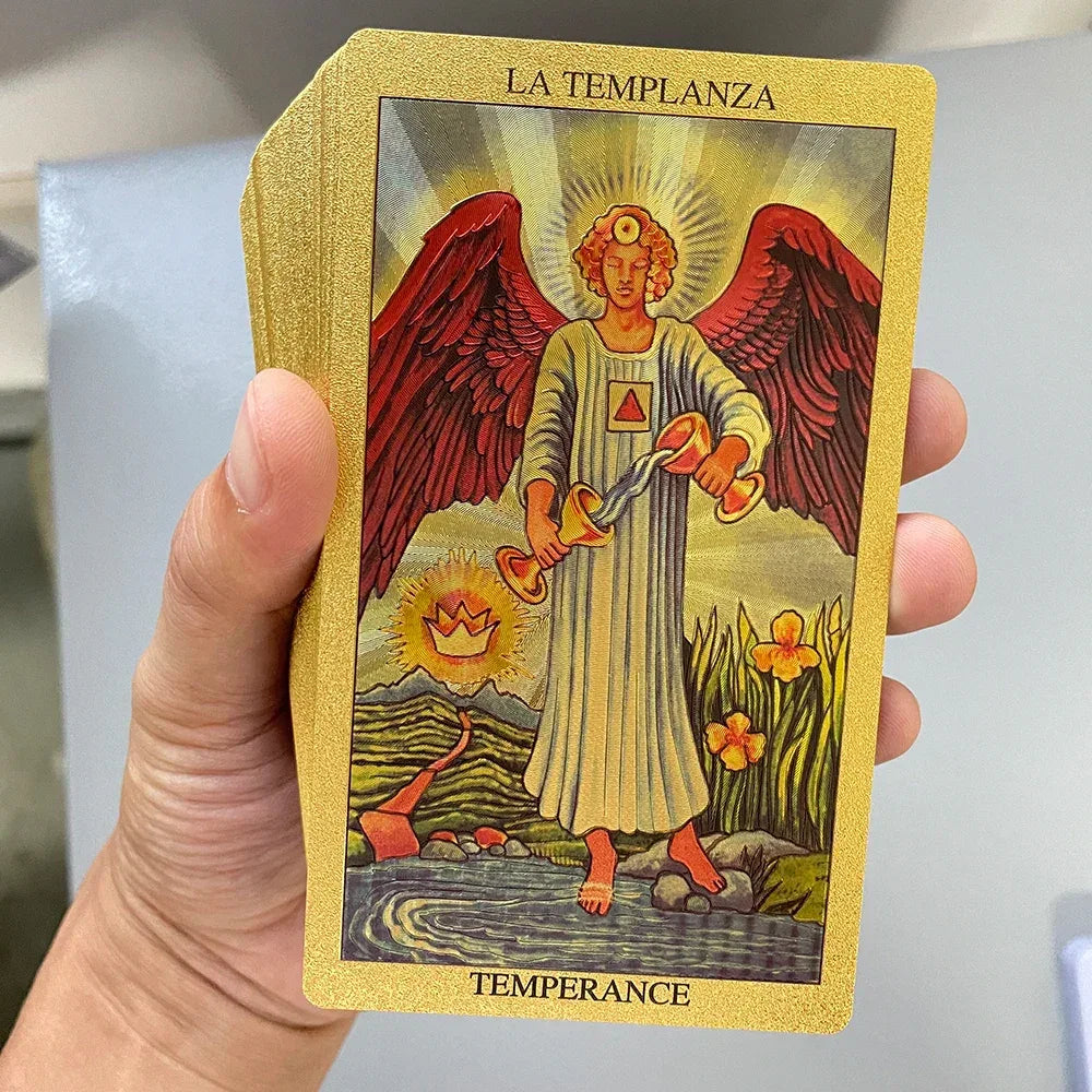 ✨ Spanish and English Golden Foil Tarot Deck – 78 Prophecy Cards | Bilingual Guidebook | 12 x 7 cm | Toro Taro