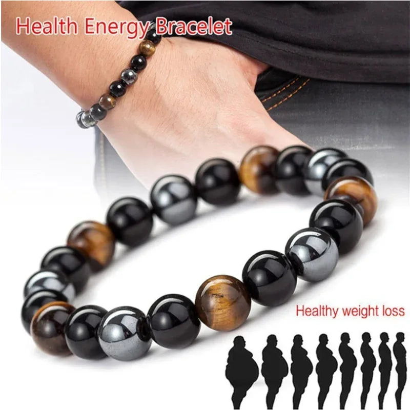 ✨ Triple Protection Magnetic Hematite Tiger Eye Obsidian Bracelet – Powerful Spiritual Shield for Health, Luck & Prosperity