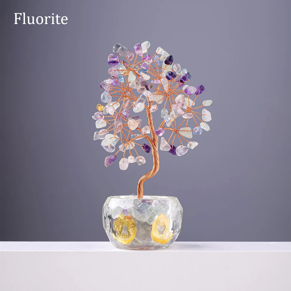🌳 7 Chakra Healing Crystal Tree: "Get Rich" Money Tree with Natural Stones – Feng Shui Bonsai for Wealth, Luck & Home Office Decor fluorite