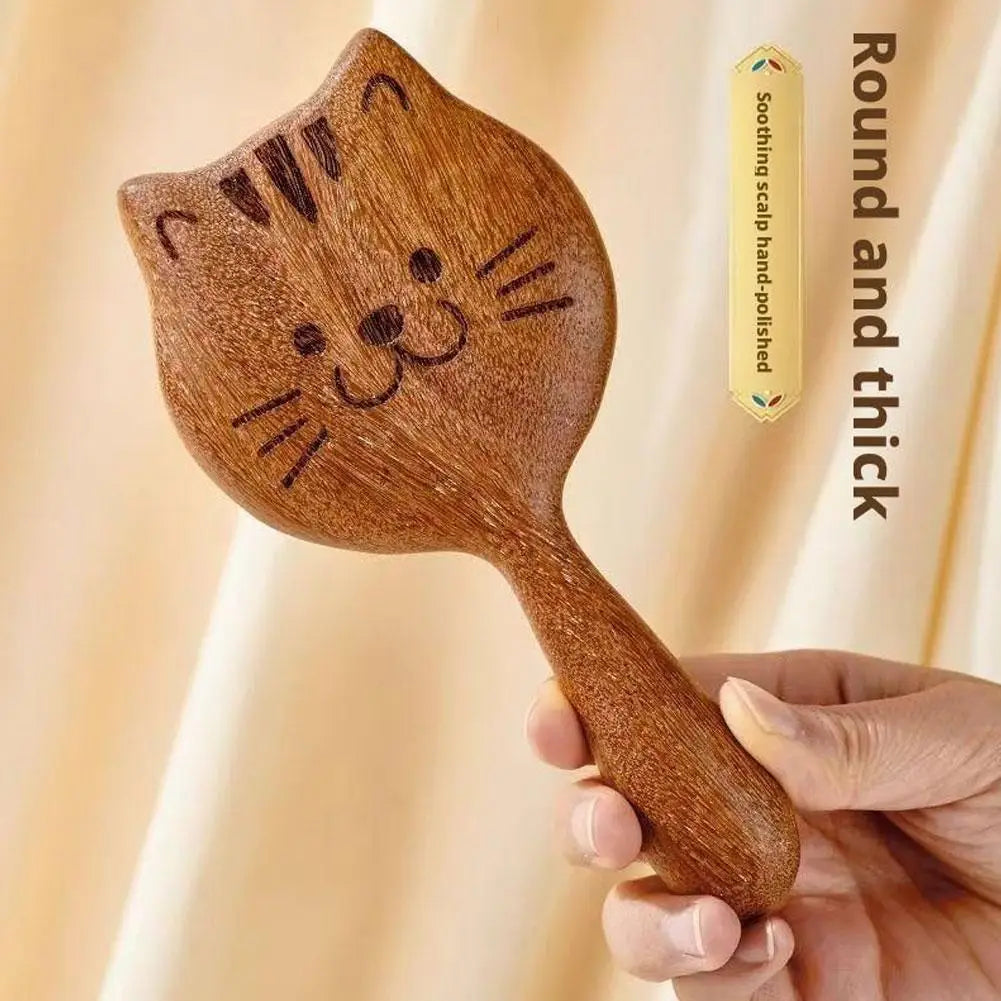 Sandalwood Scalp Massage Comb – Cat Shape Wooden Wide Tooth Guasha Scraping Comb for Hair and Body Massage﻿