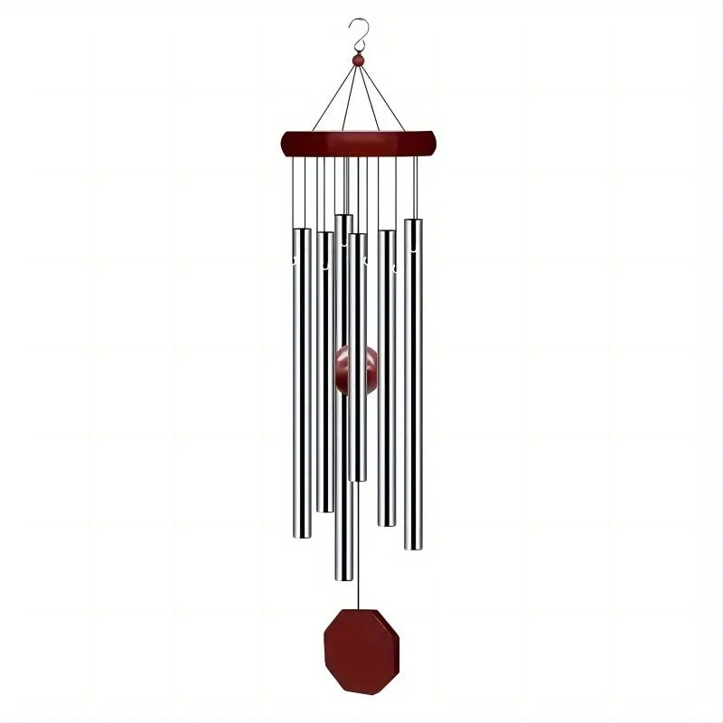 6-Tube Aluminum Metal Wind Chimes with Wooden Ornament – Durable No-Battery Outdoor Garden Decor