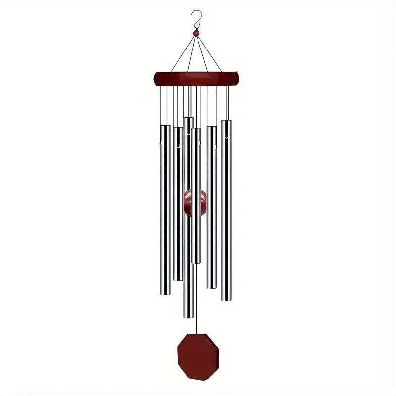 6-Tube Aluminum Metal Wind Chimes with Wooden Ornament – Durable No-Battery Outdoor Garden Decor