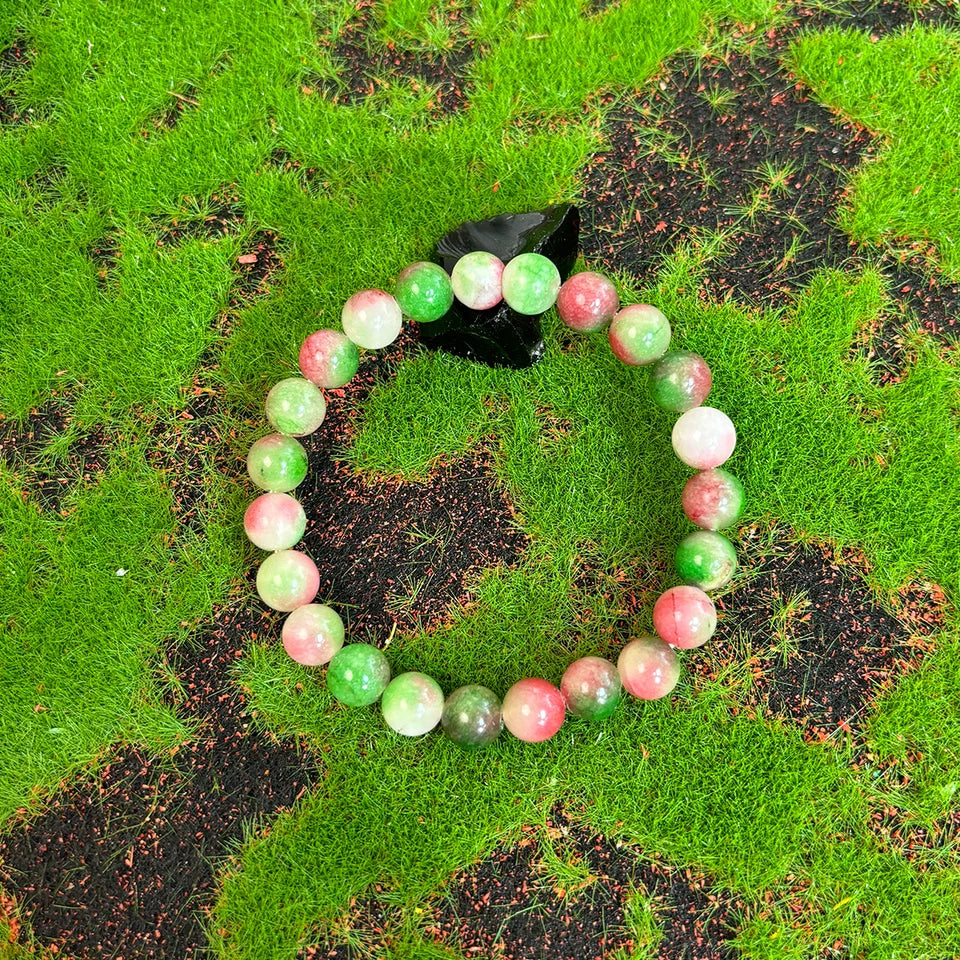✨ Bohemian Wishing Stone Bracelet – Watermelon Tourmaline Beaded Stretch Bracelet – Ideal Crystal Jewelry Gift