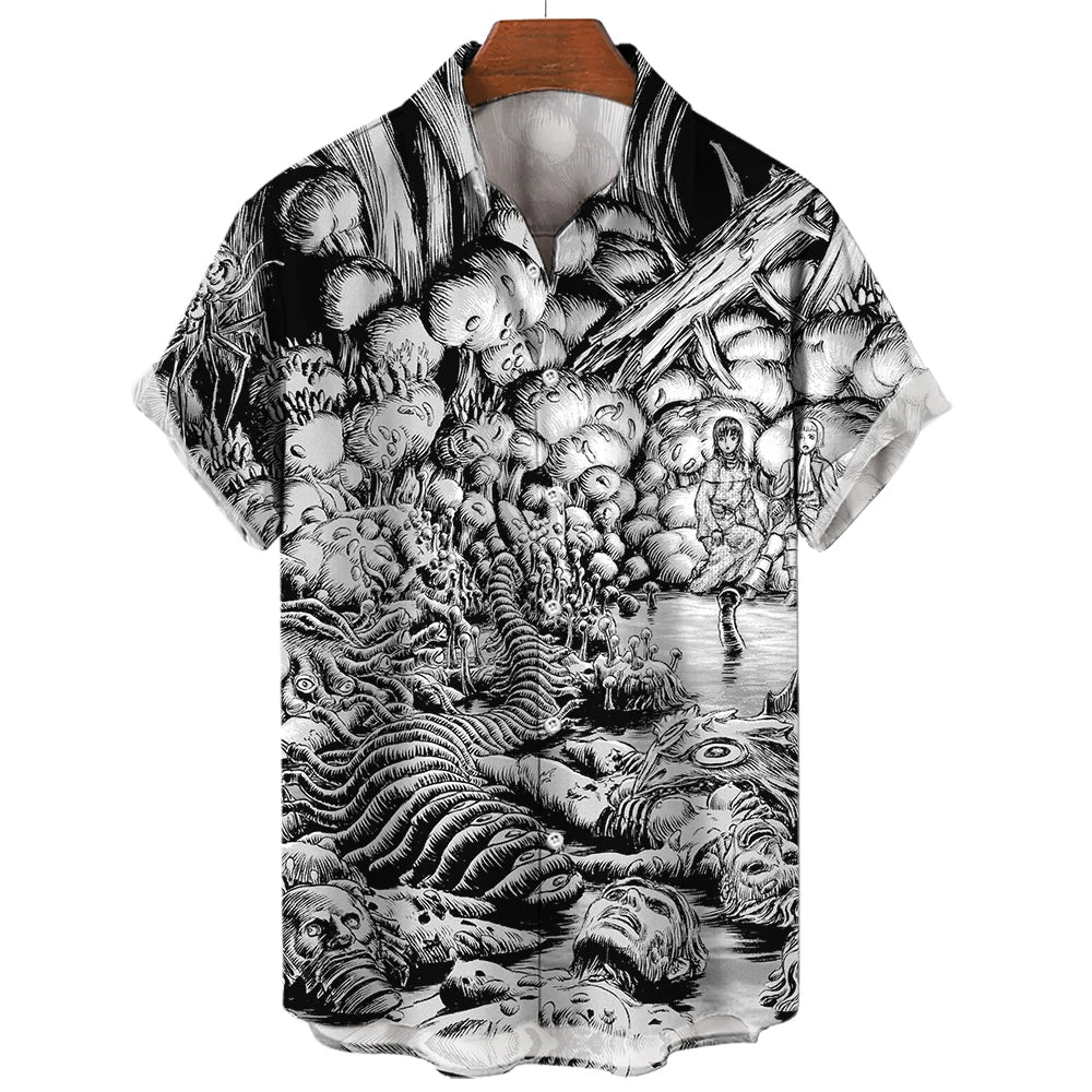 ✨ The Cinematic Nightmare Edition: Premium Men’s Horror Movie 3D Printed Shirt – High-Definition Slasher &amp; Supernatural Graphic, Designer Summer Hawaiian Fit, Breathable Quick-Dry Short-Sleeve, and Sophisticated Urban-Gothic