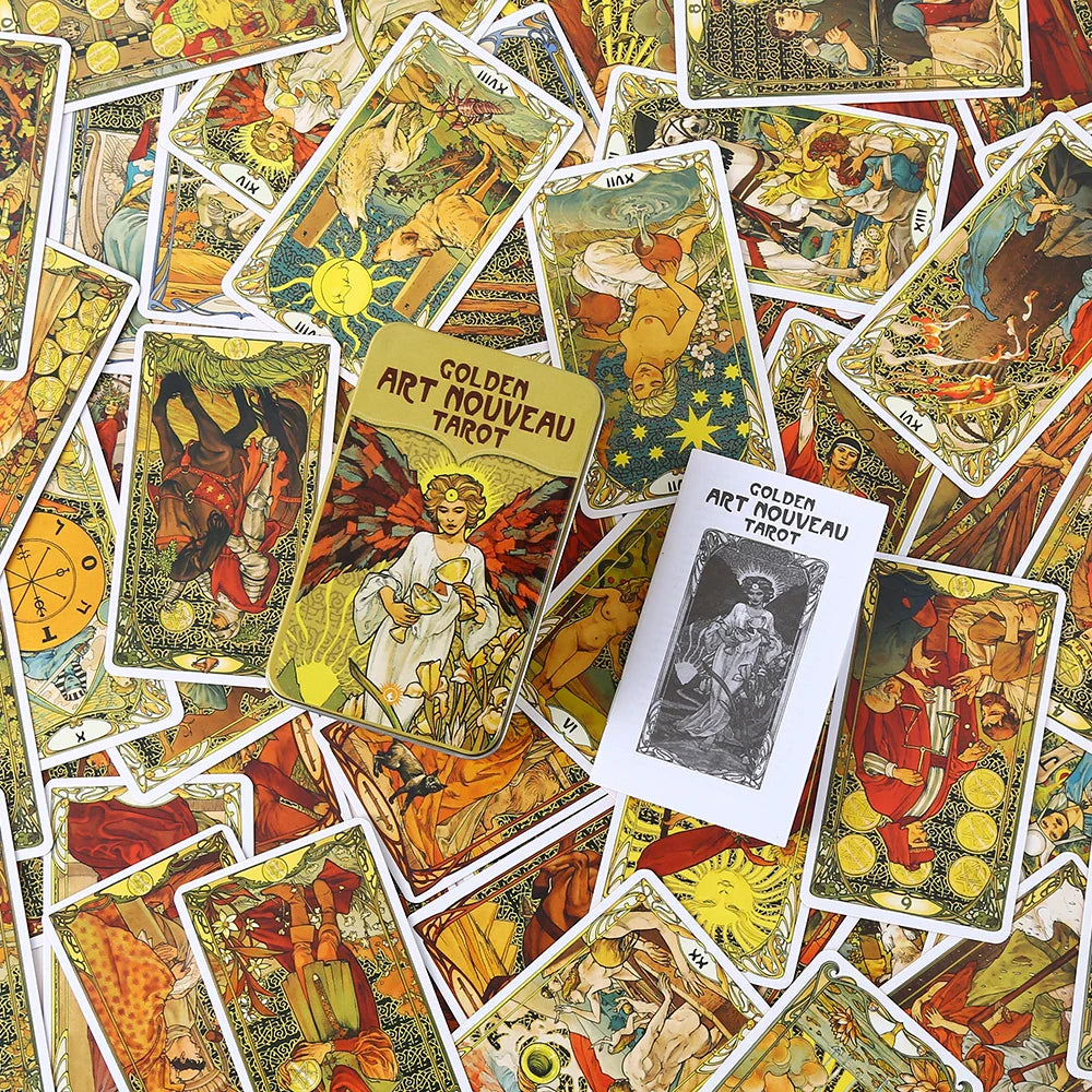 New Hot Tarot Cards – 78-Card Vintage Deck with Green-Plated Edges in Metal Tin Box (10×6 cm) & Paper Manual for Divination Board Games