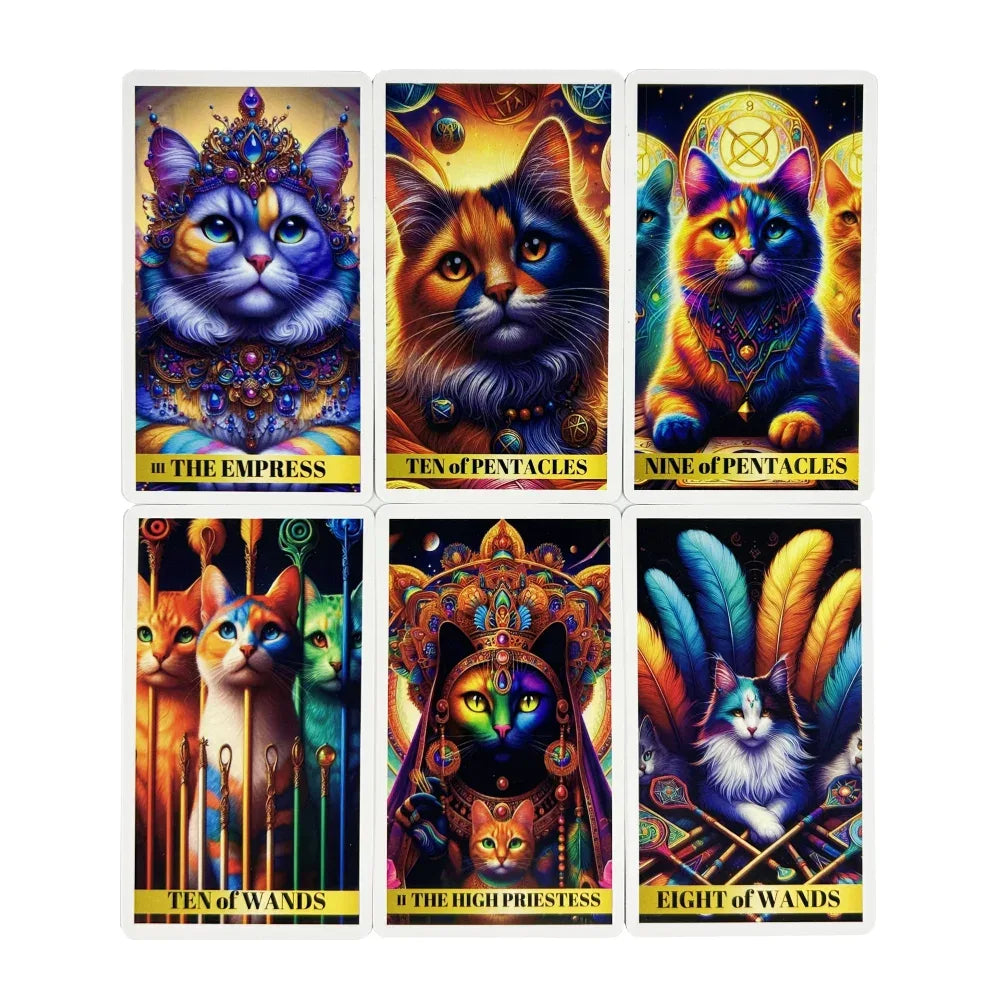 Colorful Cat Tarot Cards Deck - 78-Card Oracle Deck for Divination and Fun Board Games