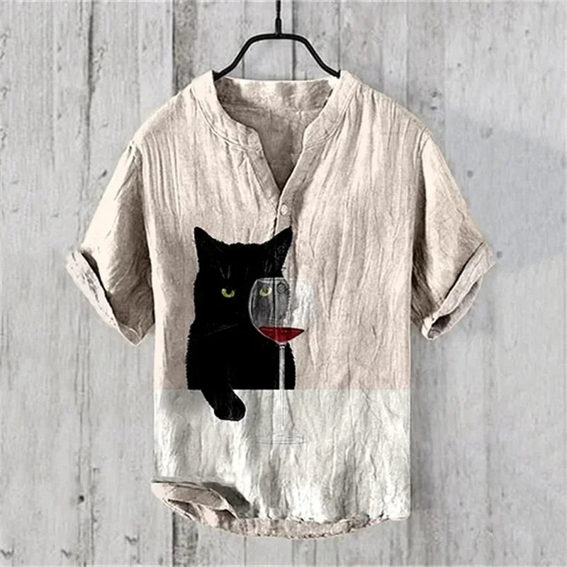 🌊 The Kanagawa Gallery Edition: Premium Men’s Summer V-Neck – High-Definition "The Great Wave off Kanagawa" Graphic Print, Breathable Linen-Blend Performance Fabric, and Sophisticated Modern-Fit Designer Tee HTY403