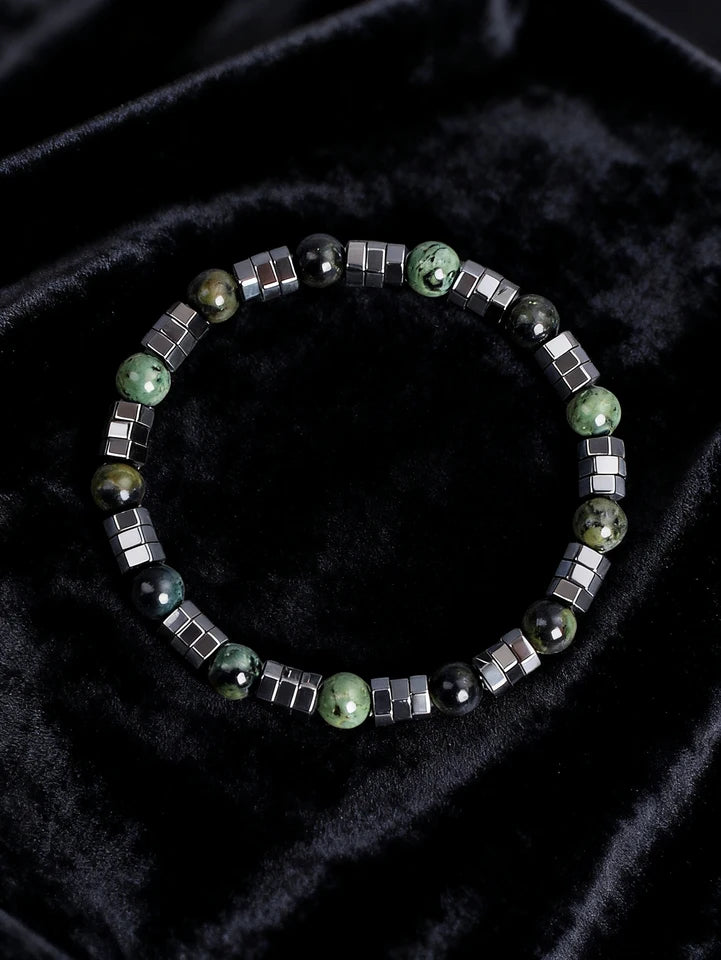 ✨ Geometric Irregular Hematite & Polar Jade Beads Bracelet – Natural Stone Jewelry for Strength, Confidence & Vigour – New Stylish Balance Accessory