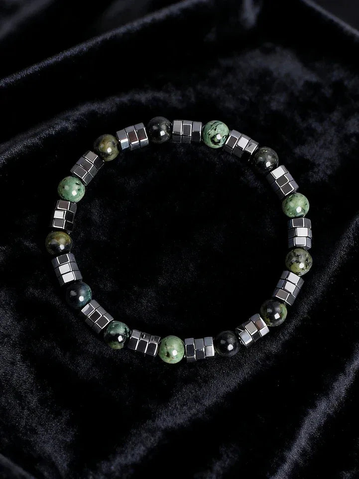 ✨ Geometric Irregular Hematite & Polar Jade Beads Bracelet – Natural Stone Jewelry for Strength, Confidence & Vigour – New Stylish Balance Accessory