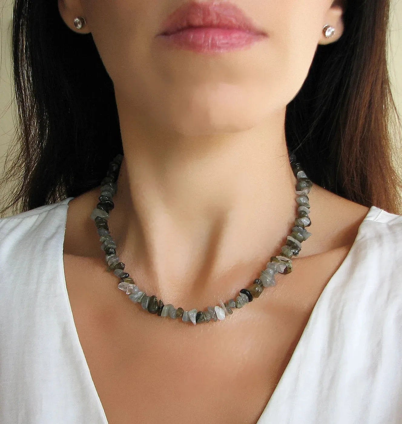 ✨ Turquoise Crystal Beaded Necklace – Perfect 11th Anniversary Gift for Wife – December Birthstone & Chakra Chip Choker A9