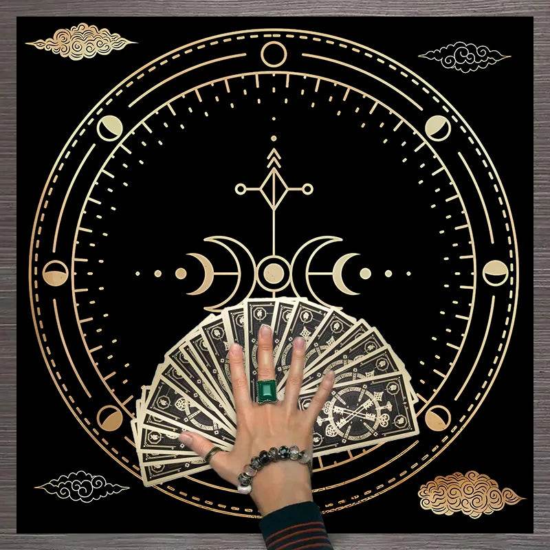 Moon Phase Tarot Card Tablecloth - Gold for Spiritual Readings and Rituals
