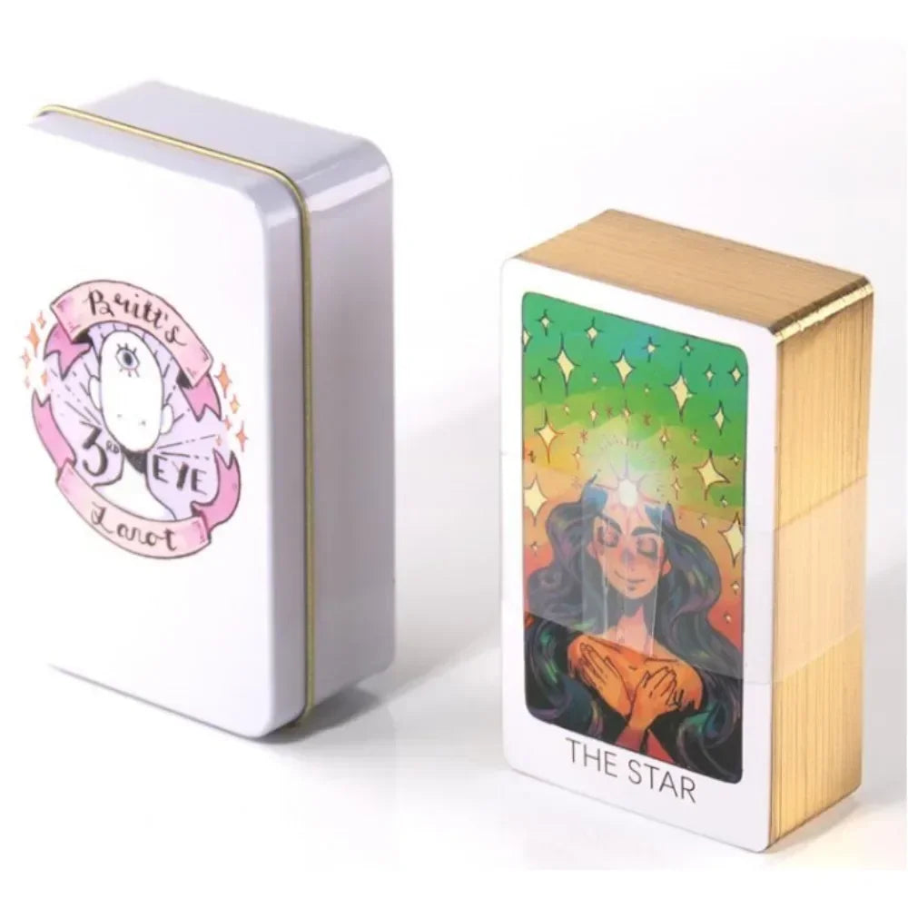 🌑 Neon Moon Tarot Deck – 78 Cards | Compact 10.3 x 6 cm | Includes Guidebook & Tin Box | Fusion of The Light Seers & Adventure Time Tarot | Family & Party Divination Game Dark Khaki