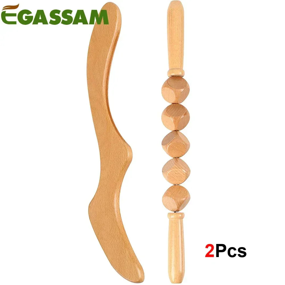 Wood Therapy Fascia Release Massage Tools – Wooden Massage Brush & Gua Sha Body Sculpting Tool for Smooth Meridians and Deep Tissue Relief﻿ Style3-2Pcs
