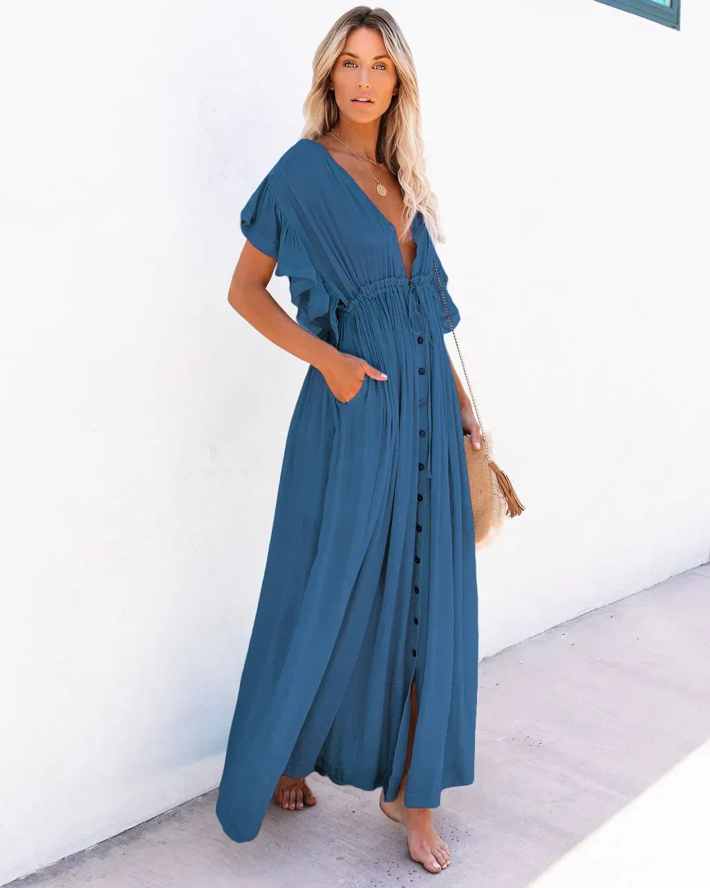 Summer Bikini Cover Ups for Women - V-Neck Kimono Beach Dresses with Lace-Up Detail and Sun Protection Features