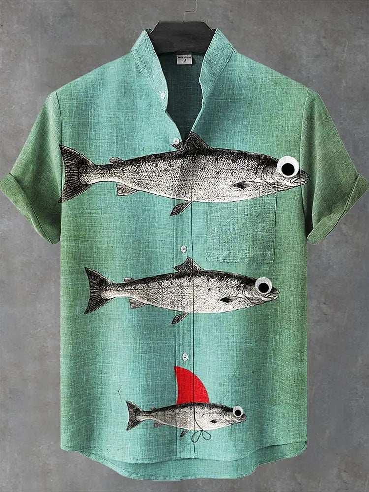 ✨ The Zen-Artisan Fish Print Linen Shirt: Premium Men's Casual Summer Button-Up – High-Definition Artistic Graphics, Breathable Linen-Blend Fabric, and Sophisticated Relaxed Fit SFQQQD2303