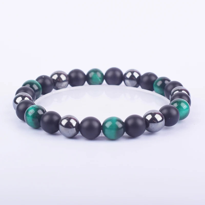 ✨ Magnetic Hematite, Tiger Eye & Obsidian Bracelet – Triple Protection Health Care Stainless Steel Bangle – Perfect Weight Loss Gift for Men & Women 17green tiger eye