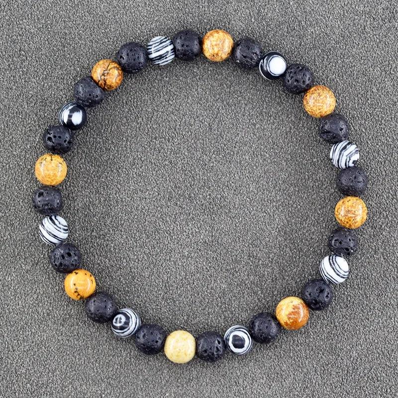 ✨ Natural African Pine Stone Beaded Bracelet – Authentic Picture Stone Bohemian Bangle for Men & Women – Volcanic Elastic Jewelry, Perfect Friendship Gift 29