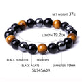 ✨ Tiger Eye Natural Stone Bead Bracelet for Men & Women – Magnetic Hematite & Black Obsidian with Reiki Energy 10mm