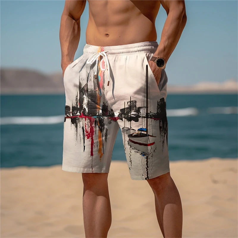 🏁 The Geometric Terry-Luxe Masterpiece: Premium Men's 3D Plaid Graphic Shorts – High-Definition Digital Print, Ultra-Soft Breathable Terry Fabric, and Mid-Rise Elastic Drawstring Waist (Daily & Beach Ready) DK2024TGBA037
