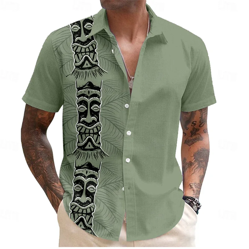 🌍 The Ethno-Block 3D Masterpiece: Premium Men’s Ethnic Color-Block Shirt – High-Definition Digital Print, Breathable Short-Sleeve Button-Down (Hemd Herren), and Sophisticated Resort Silhouette