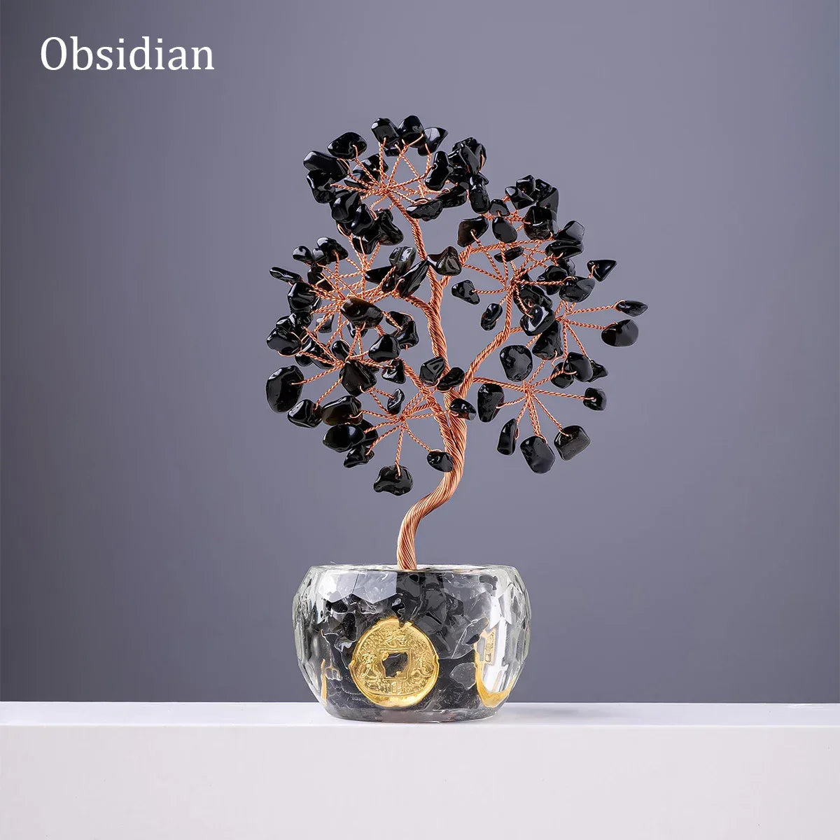 🌳 7 Chakra Healing Crystal Tree: "Get Rich" Money Tree with Natural Stones – Feng Shui Bonsai for Wealth, Luck & Home Office Decor obsidian