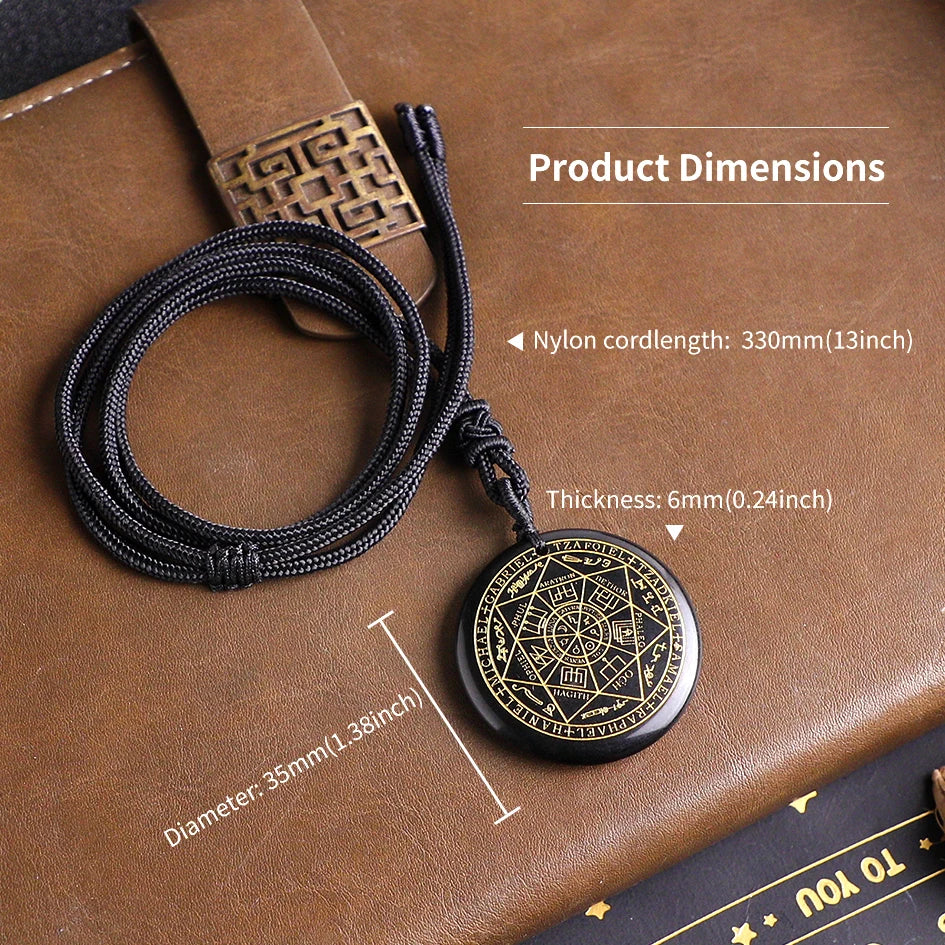 ✨ Natural Crystal Quartz Seven Archangels Amulet Necklace – Seal of Solomon Talisman | Men’s Spiritual Protection Jewelry with Archangel Michael