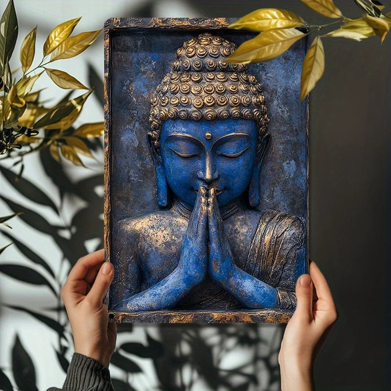 🌟 Blue Buddha Statue with Folded Hands – Vintage Aluminum Sign for Yacht, Living Room & Gym Décor | 8x12 inch | Free Shipping