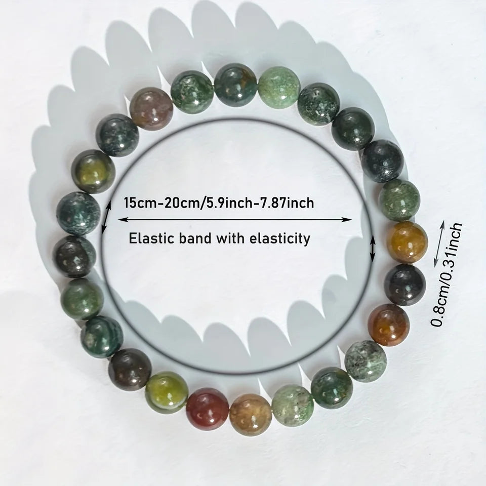 ✨ Eternal Stone Bracelet – 8mm Indian Agate Beaded Jewelry for Wealth & Prosperity – Perfect Gift for Family