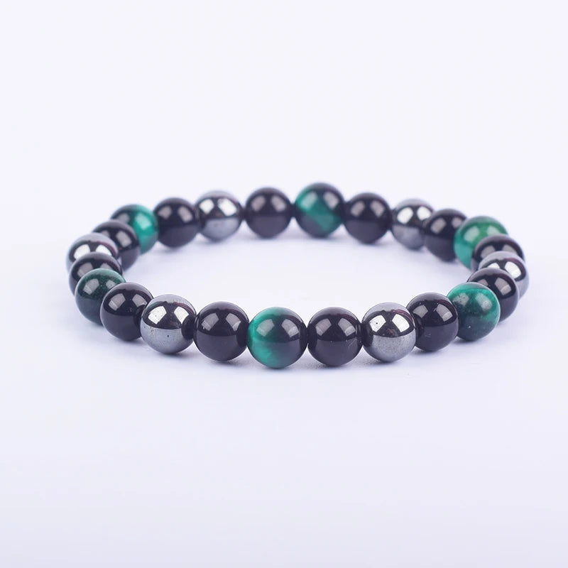 ✨ Magnetic Hematite, Tiger Eye & Obsidian Bracelet – Triple Protection Health Care Stainless Steel Bangle – Perfect Weight Loss Gift for Men & Women 3green tiger eye