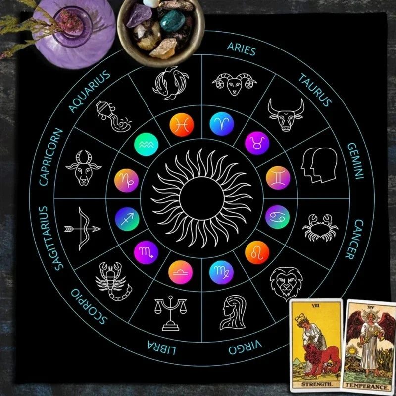 🔥MoonPhases Tarot Card Tablecloth | Astrological Divination Altar Cloth – Mystical Tapestry for Tarot and Spiritual Practice