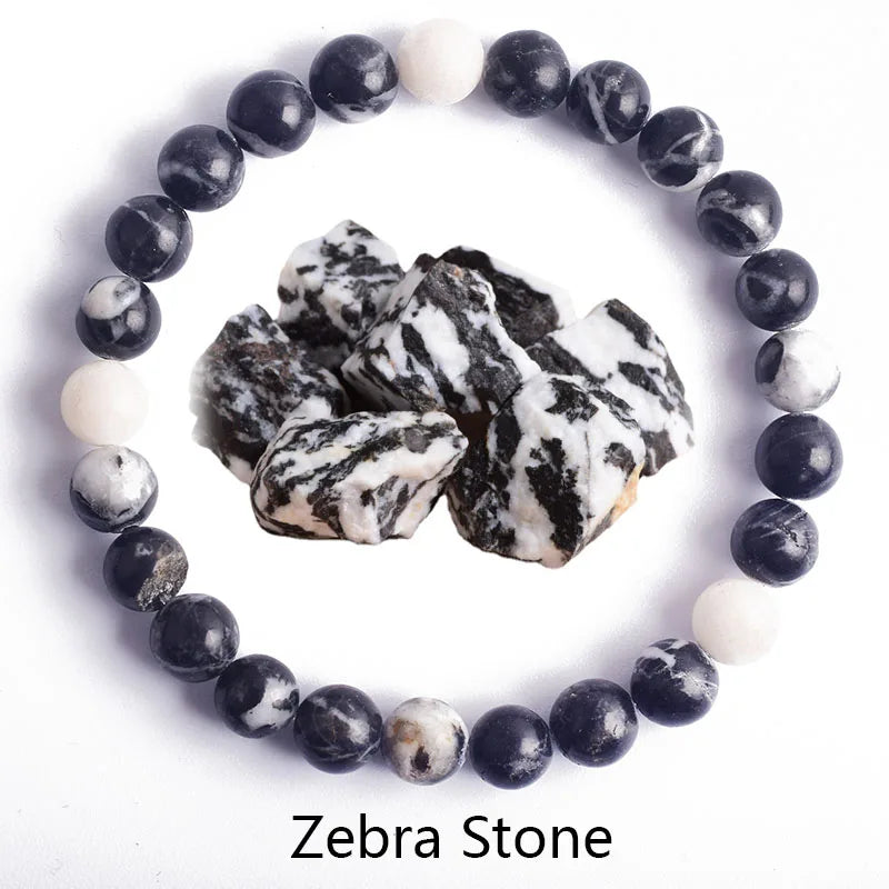 ✨ Natural Stone Protection Bracelet – Dragon Blood Beads, Quartz & Onyx Stretch Jewelry for Men & Women – Healing Reiki & Yoga Energy Bracelet 24 Zebra Stone
