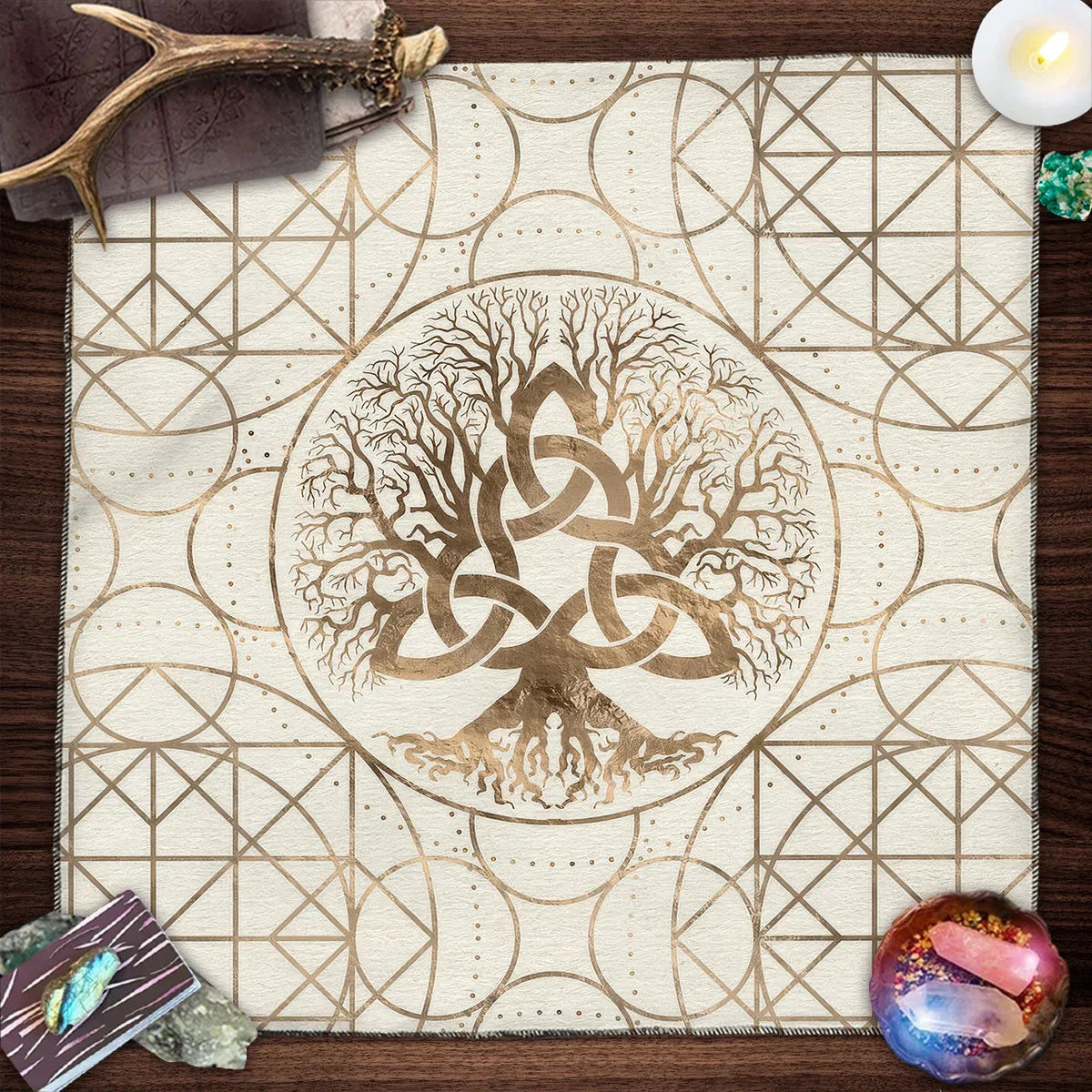 🧭Tree of Life Pendulum Divination Table Cloth – Tarot Altar Cloth for Witchcraft, Astrology & Oracle Card Readings, Witch Home Decor