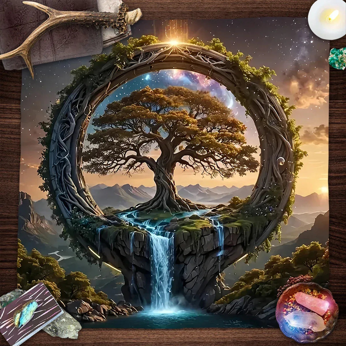 🧿Mystical Sun & Moon Phoenix Tarot Tablecloth – Ice and Fire Phoenix Altar Cloth for Powerful Tarot Readings, Witchcraft & Celestial Home Decor TLB (695)