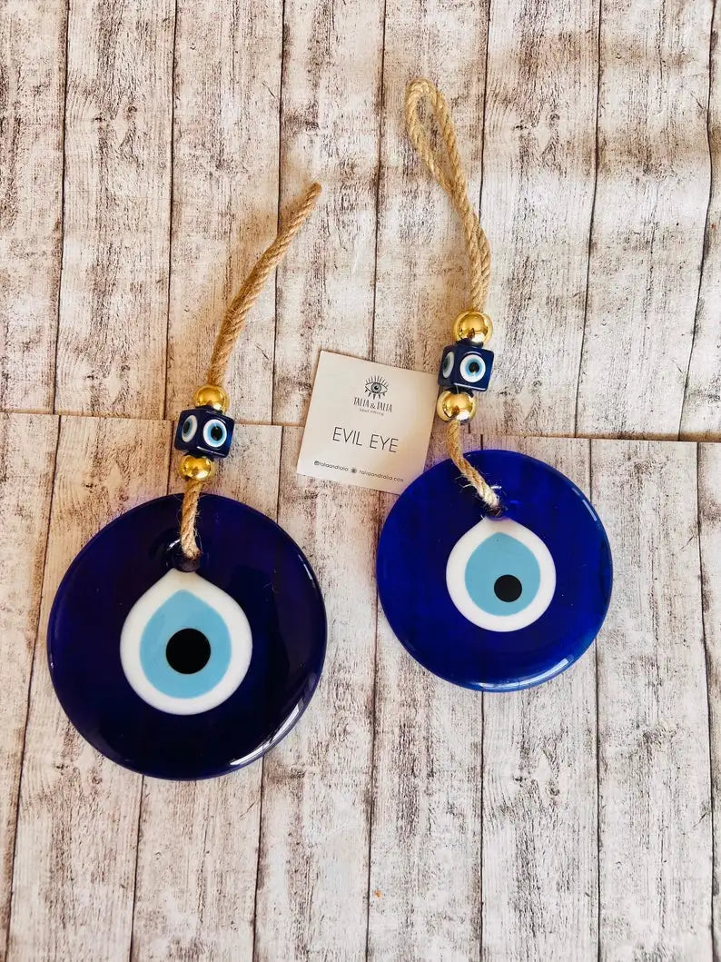 🧿 Evil Eye Wall Hanging – Glass Blue Eye Charm | Turkish Home Decor for Protection & Good Luck | Thoughtful Home Gift | Free Shipping