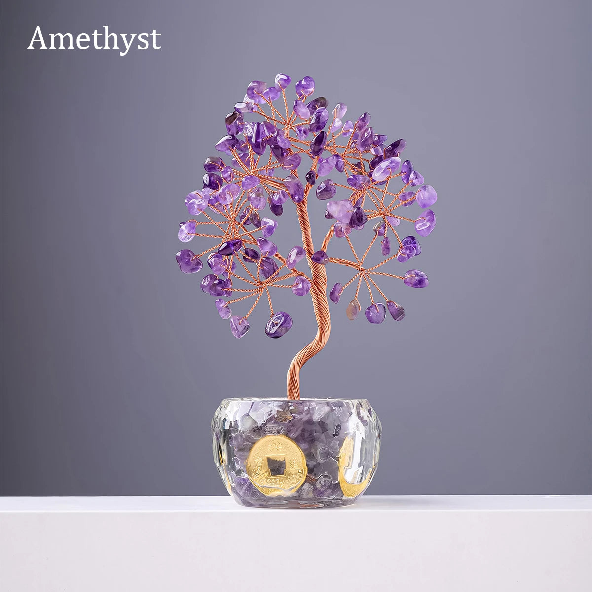 🌳 7 Chakra Healing Crystal Tree: "Get Rich" Money Tree with Natural Stones – Feng Shui Bonsai for Wealth, Luck & Home Office Decor Amethyst