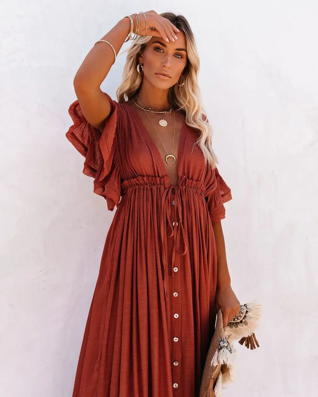 Summer Bikini Cover Ups for Women - V-Neck Kimono Beach Dresses with Lace-Up Detail and Sun Protection Features
