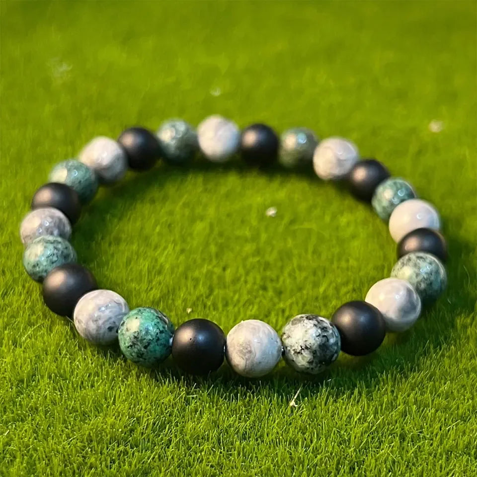 🌍 The "Pathfinder" Blessing Bracelet: African Turquoise & Map Stone Woven for Growth & Destiny