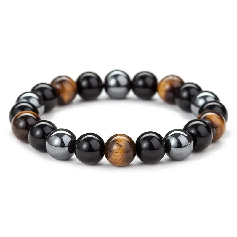 ✨ Triple Protection Magnetic Hematite Tiger Eye Obsidian Bracelet – Powerful Spiritual Shield for Health, Luck & Prosperity