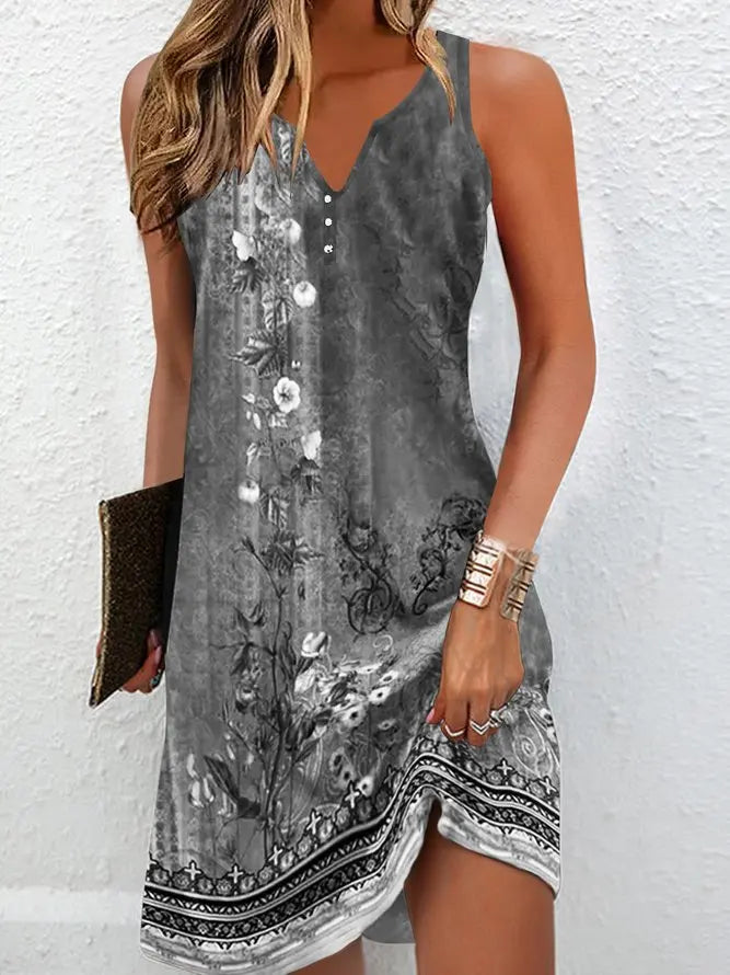👗 Women’s Summer Dress – Bohemian Stitching V-Neck Loose Sleeveless Vestidos for Vacation