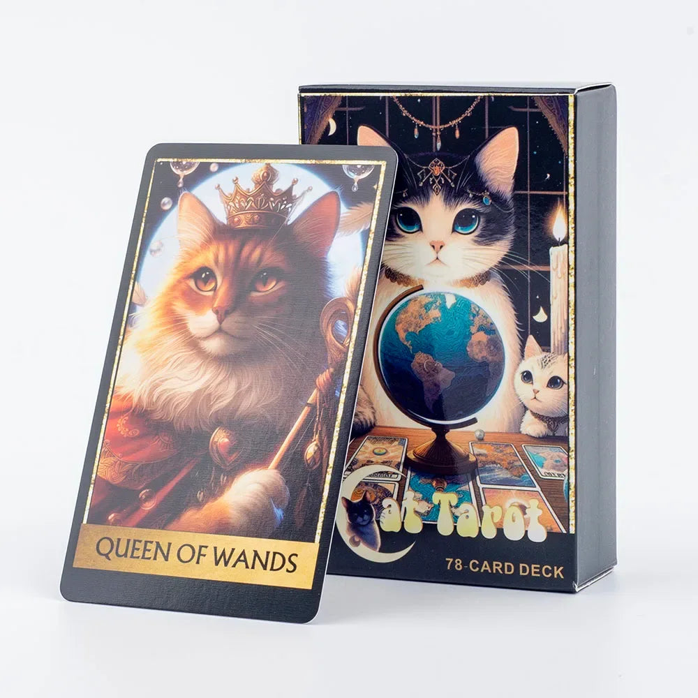 😺 Cat Tarot 78 Card Deck | English Version | Board Game & Christmas Gift | Divination Tools for Fun Fortune Telling | 10.3x6.1cm TK13K