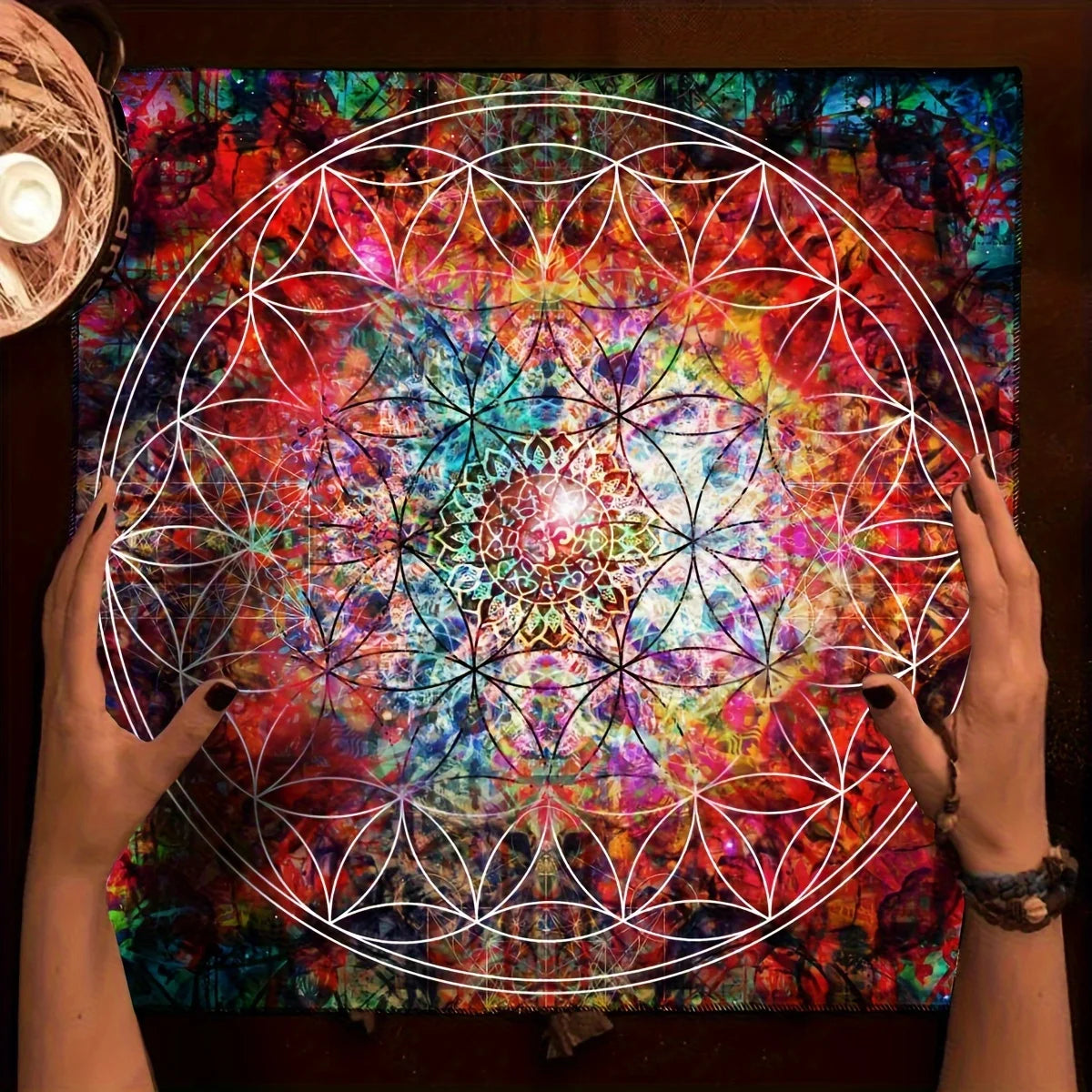 🧿 Mandala Moon Tarot Card Tablecloth – Mystic Moon Sky Divination Cloth & Oracle Card Mat for Witchy Tarot Readings and Home Decor