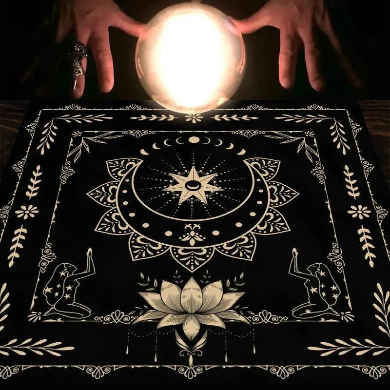 Astrology Tarot Tablecloth in Black Velvet with Moon Design JP116