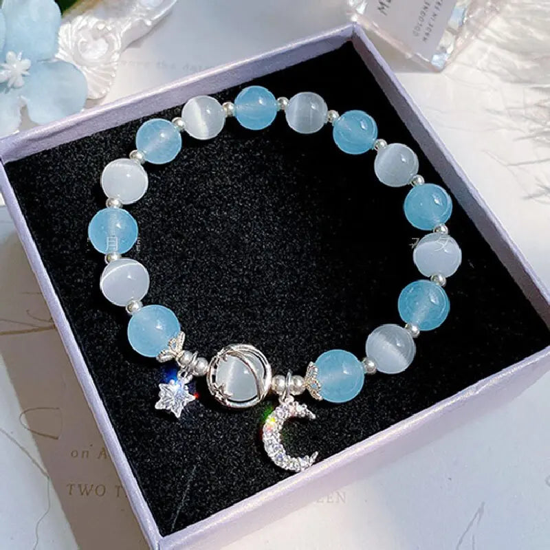 ✨ Starry Cat's Eye Stone Bracelet – Niche Design for Women on Instagram – New Grey Moonlight Star Moon Crystal Jewelry 805088-Multicolor